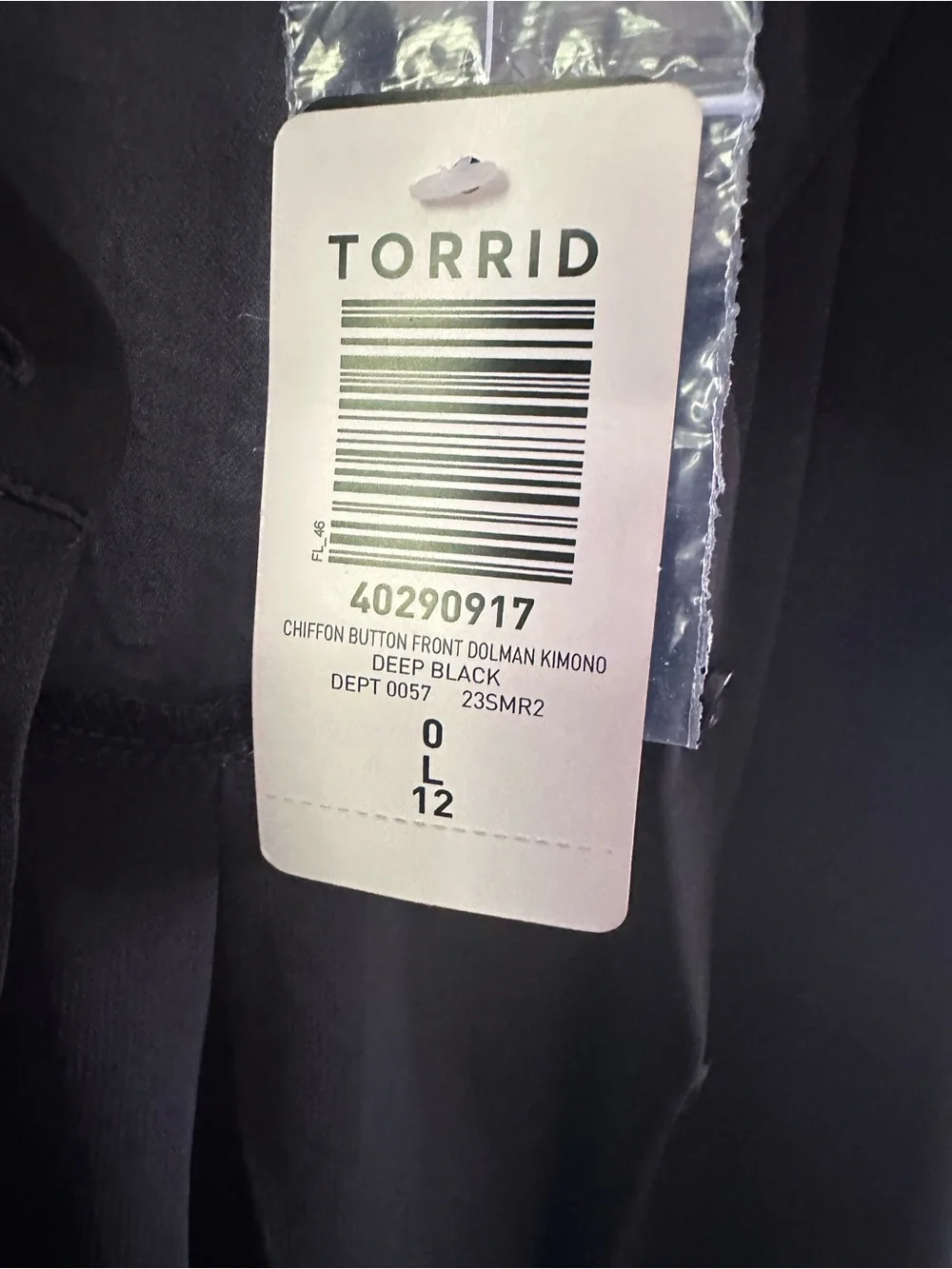 NWT Torrid Chiffon Button Front Dolman Kimono Duster Black Size 0 Large 12